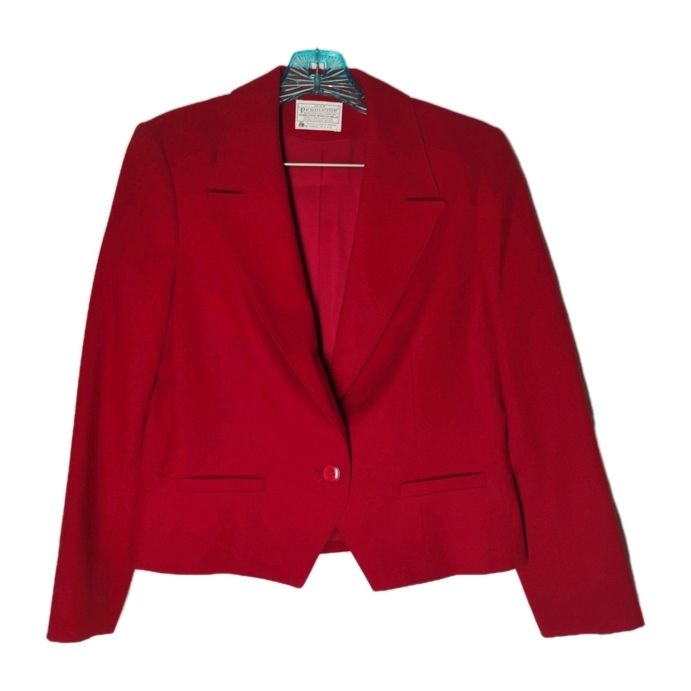 Vintage 80s Miss Pendleton Sz 10 Womens 70s Red Virgin Wool Cropped Jacket